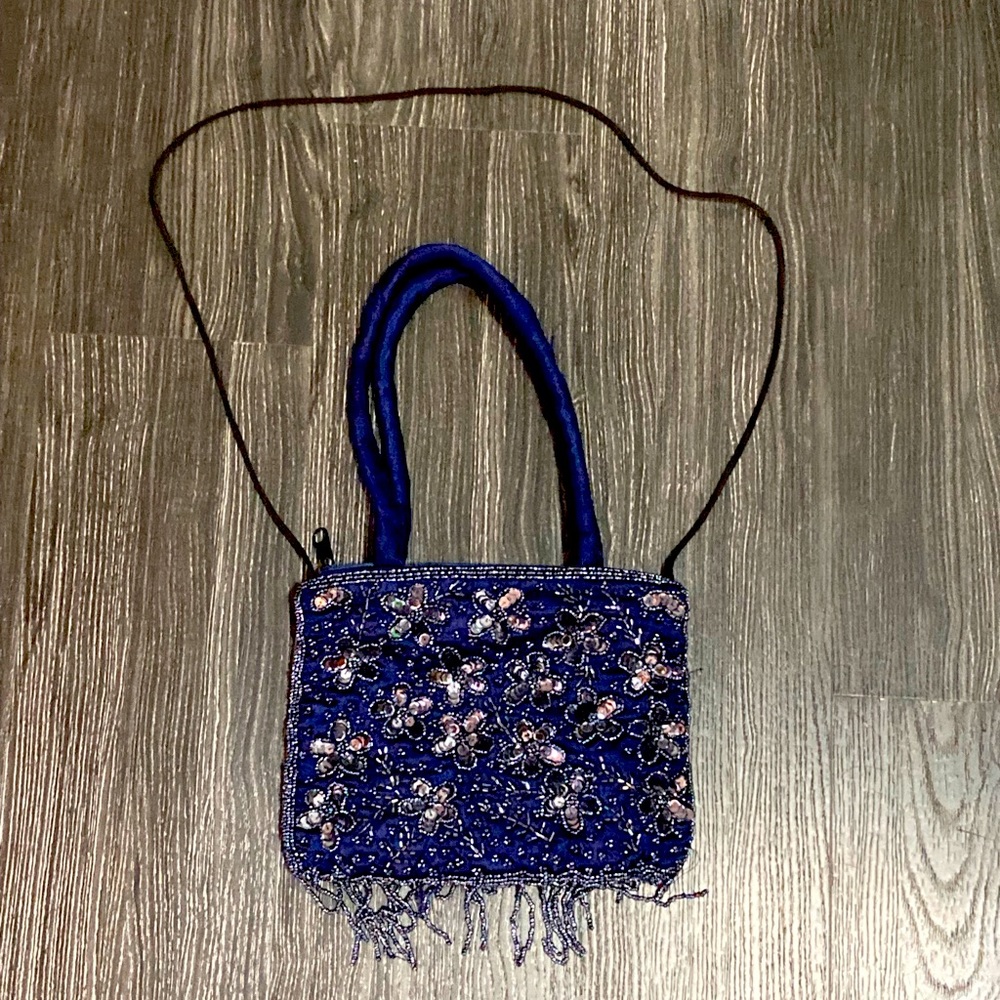 Beaded evening bag. Blue sequins. Two strap option
